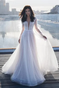 Nové dámske šaty pure color sexy hlboké V svadobné šaty