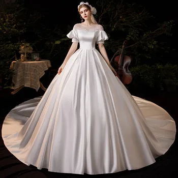 Elegantné Luxusné Značky Svadobné Šaty Plus Veľkosť S Lístkového Rukáv Škvrna Svadobné Šaty 2021 Nové Dlhý Vlak Čipky Šaty Princezná Nevesta
