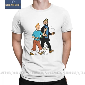 Tintin A Kapitán Treska T Shirt pre Mužov Bavlna Bežné T-Shirts Posádky Krku The Adventures of Tintin Tričko Krátky Rukáv Oblečenie