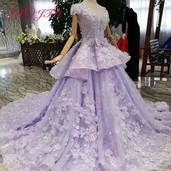 AXJFU luxusné princezná lištovanie crystal fialová čipky svadobné šaty vintage o krk nevesta rose fialová volánikmi svadobné šaty 326