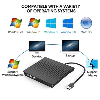 KuWFi Externý disk CD, DVD, USB 3.0 Typ C Port Tenký, Prenosný Externý CD DVD Burner vysokorýchlostný Prenos Dát USB a Optickej Jednotky