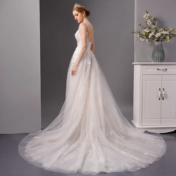 SL-6086 špagety popruhy čipky korálky backless jednoduché svadobné šaty 2019