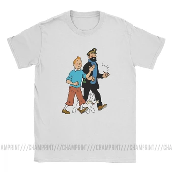 Tintin A Kapitán Treska T Shirt pre Mužov Bavlna Bežné T-Shirts Posádky Krku The Adventures of Tintin Tričko Krátky Rukáv Oblečenie