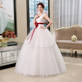 Je to YiiYa Svadobné Šaty tvaru bez Rukávov Lacné Princezná guľové Šaty Biele Červené Appliqeus Čipky Dlhé svadobné šaty HS142