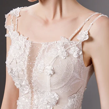 SL-6086 špagety popruhy čipky korálky backless jednoduché svadobné šaty 2019